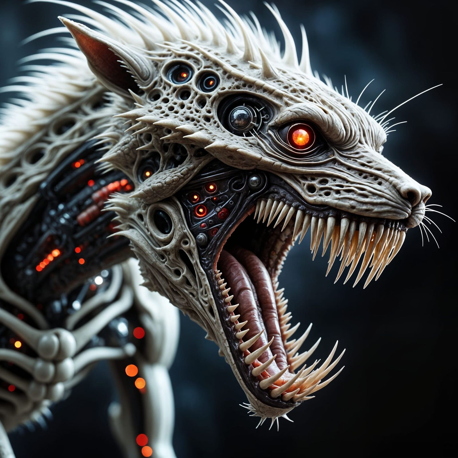 Nightmare Cybernetic Creature with Glowing Parts
