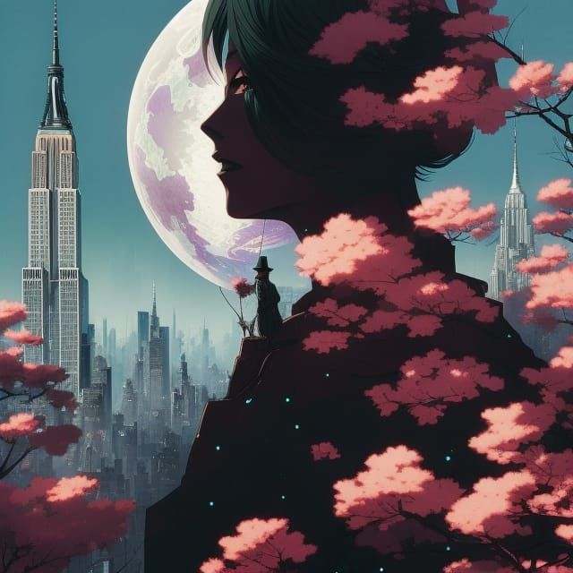 Empire State Building in Surreal Manga Collage Style