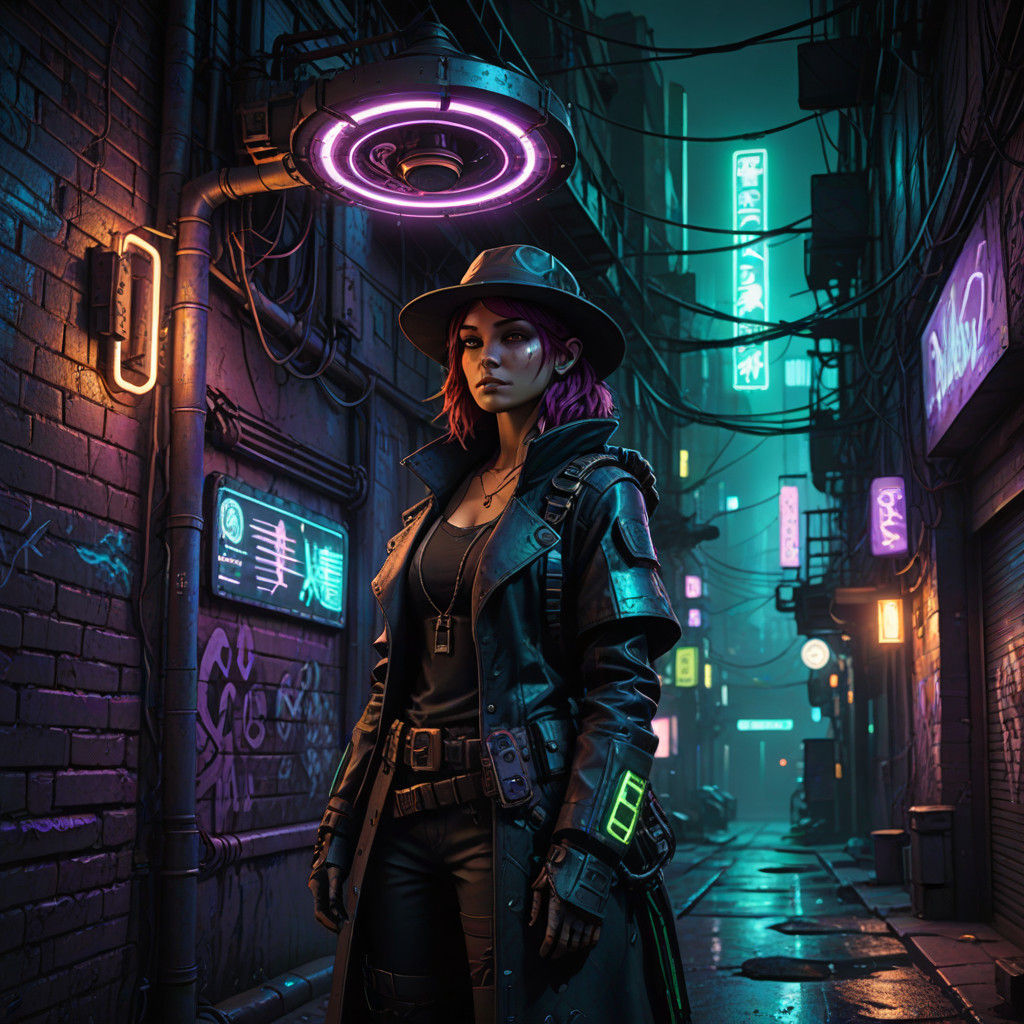 Cyberpunk Halfling in Dystopian Alleyway