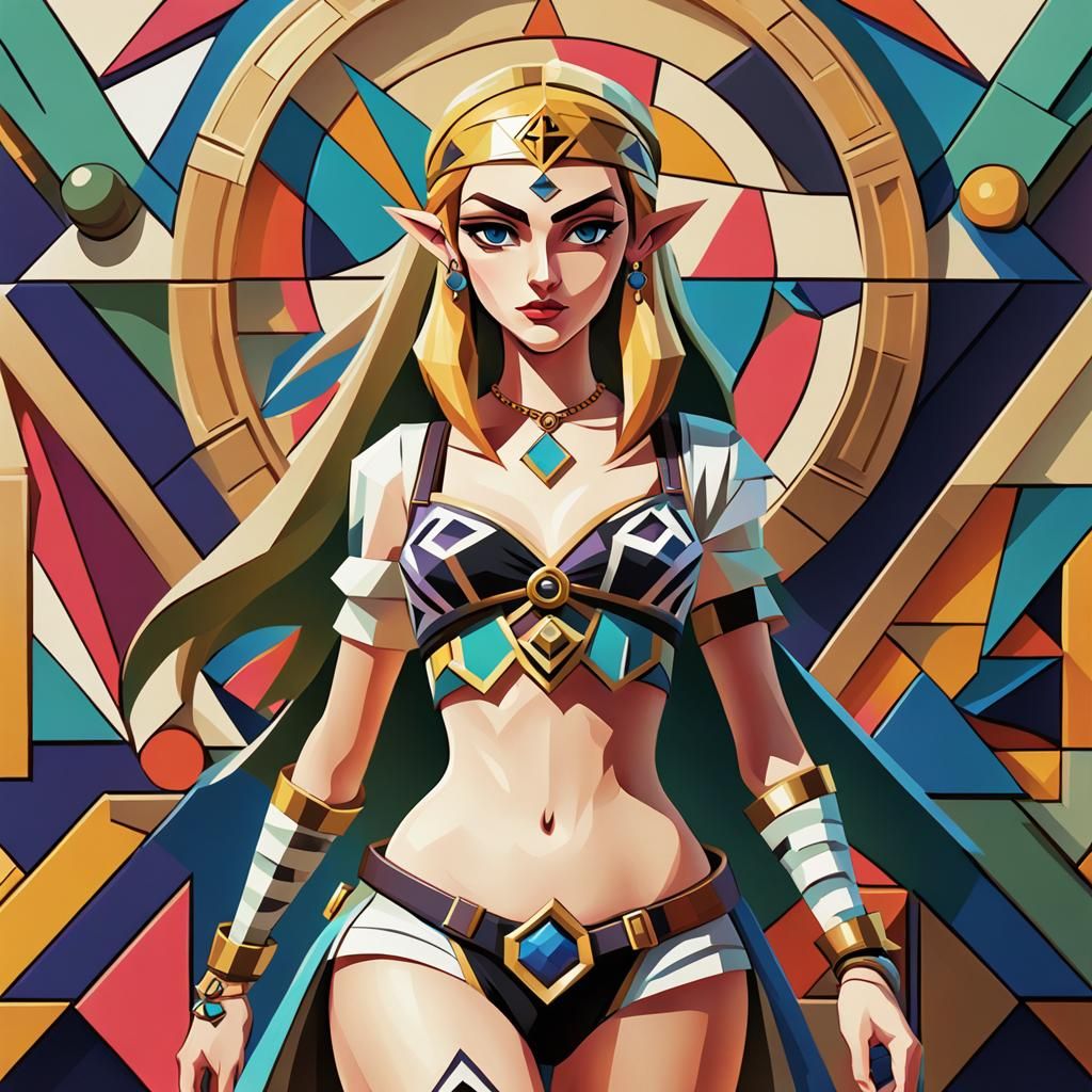 Princess Zelda as Cubist Pirate Art Deco Painting