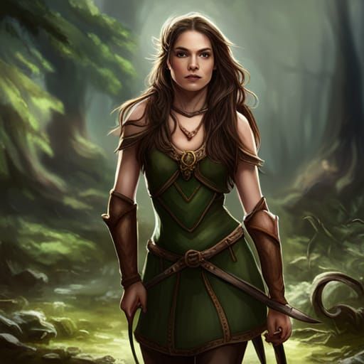 Female Elf Ranger in Forest with Bow