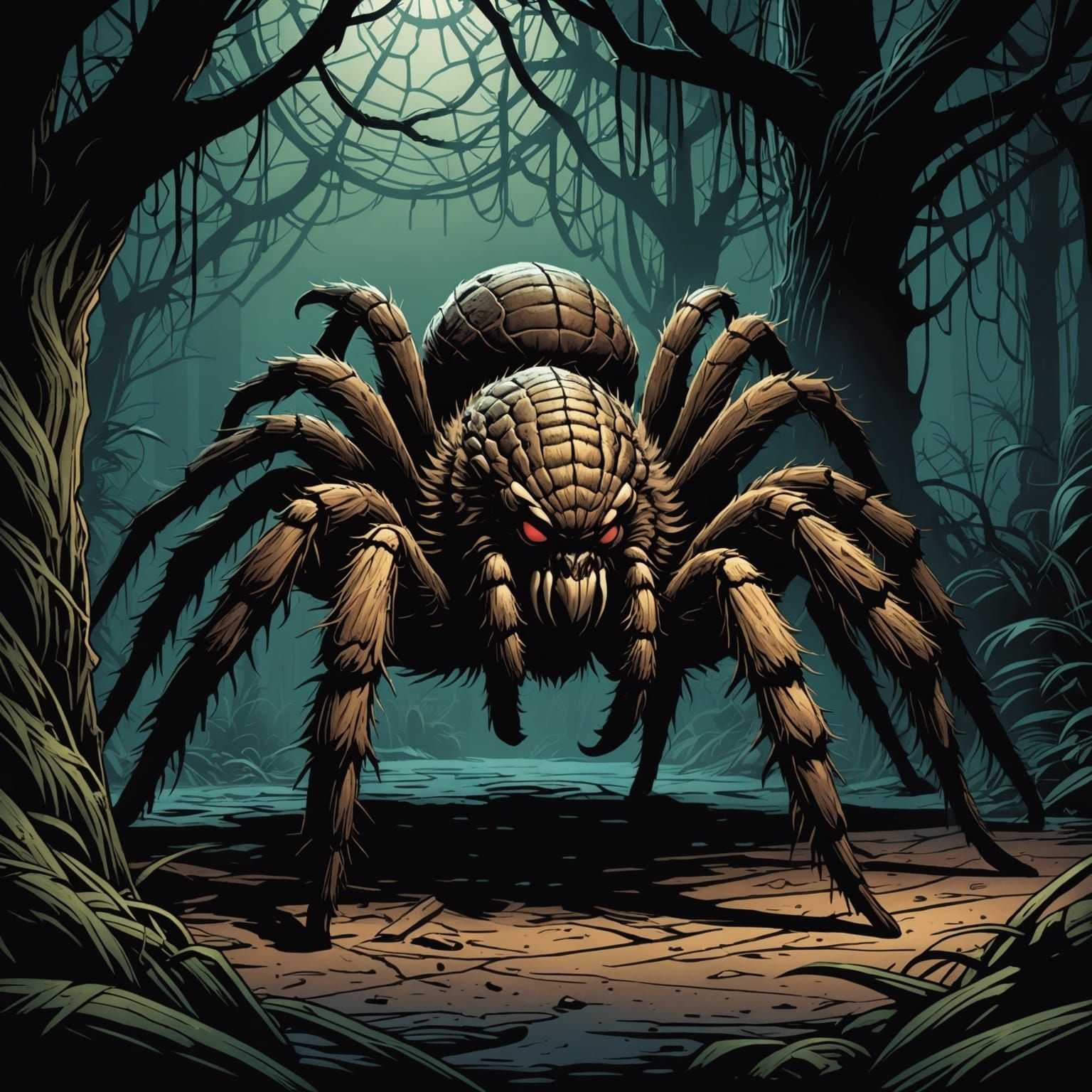 Giant Tarantula Hiding: Comic Book Art