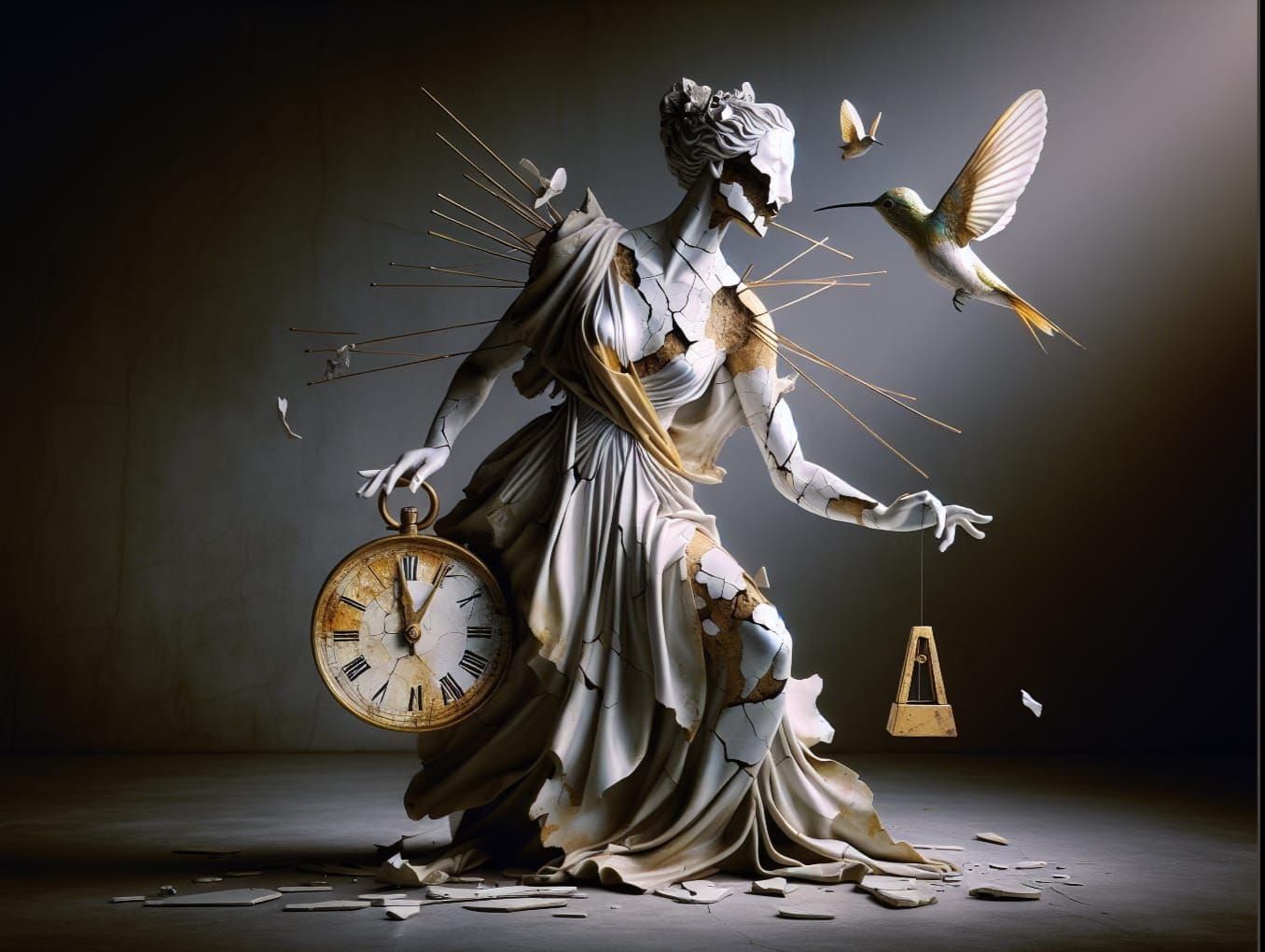 Towering Porcelain Figure in Neo-Renaissance Graffiti Style