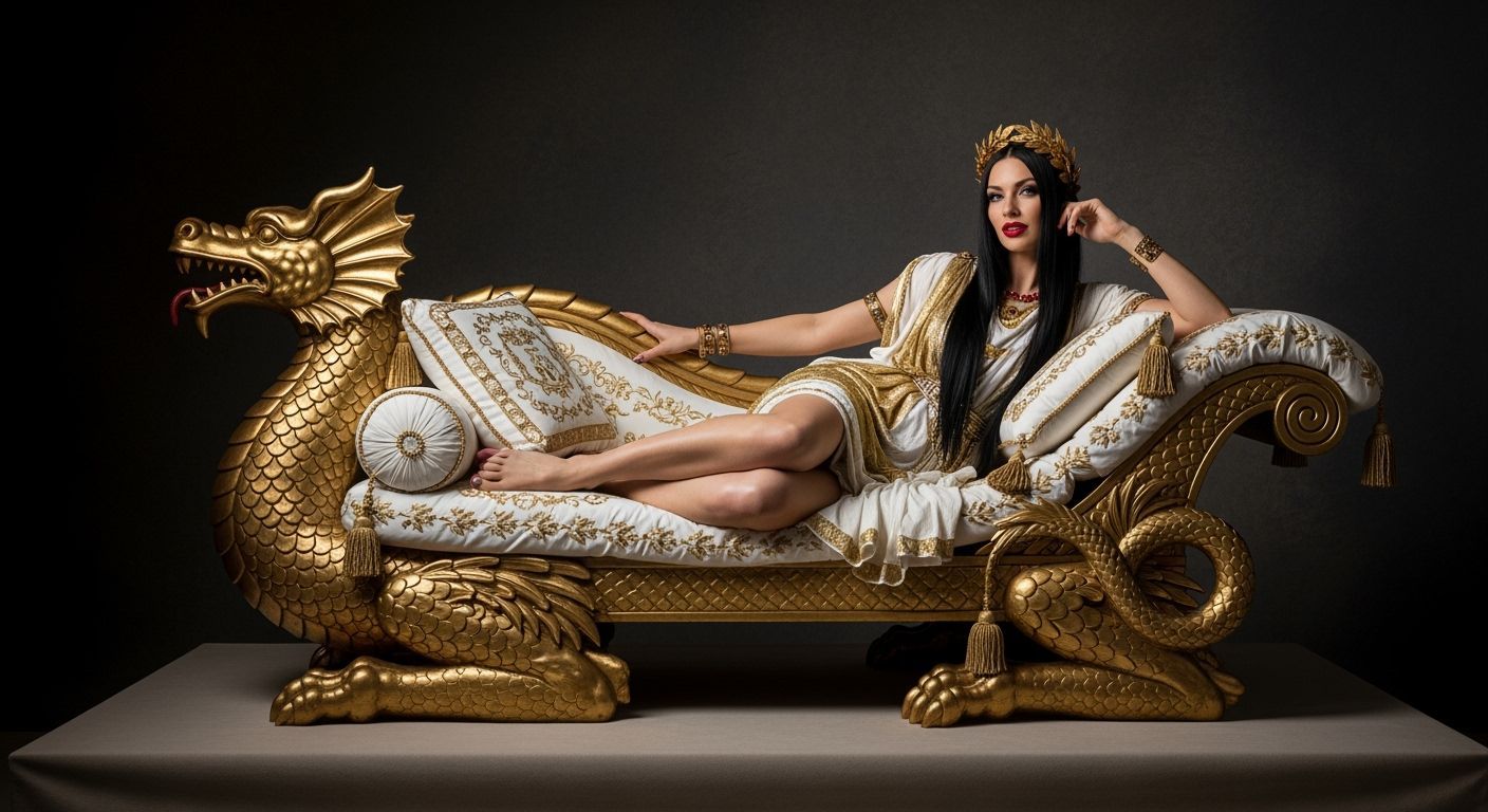 Roman Empress on Dragon Chaise Lounge in Chiaroscuro Style