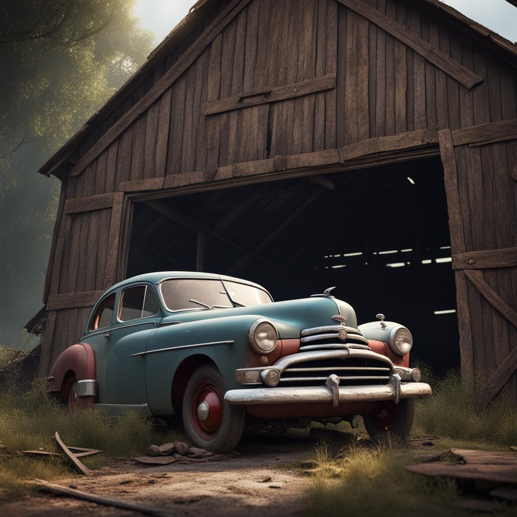 Barn Find Car in Old Barn: Matte Painting