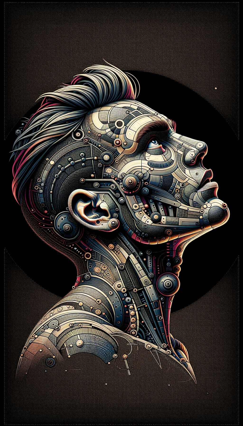 Pop Art Cyborg Poster with Geometric Accents