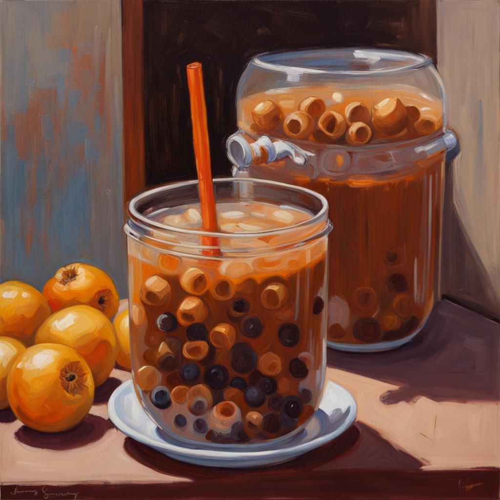 Brown Sugar Bubble Tea Oil Painting by Gurney