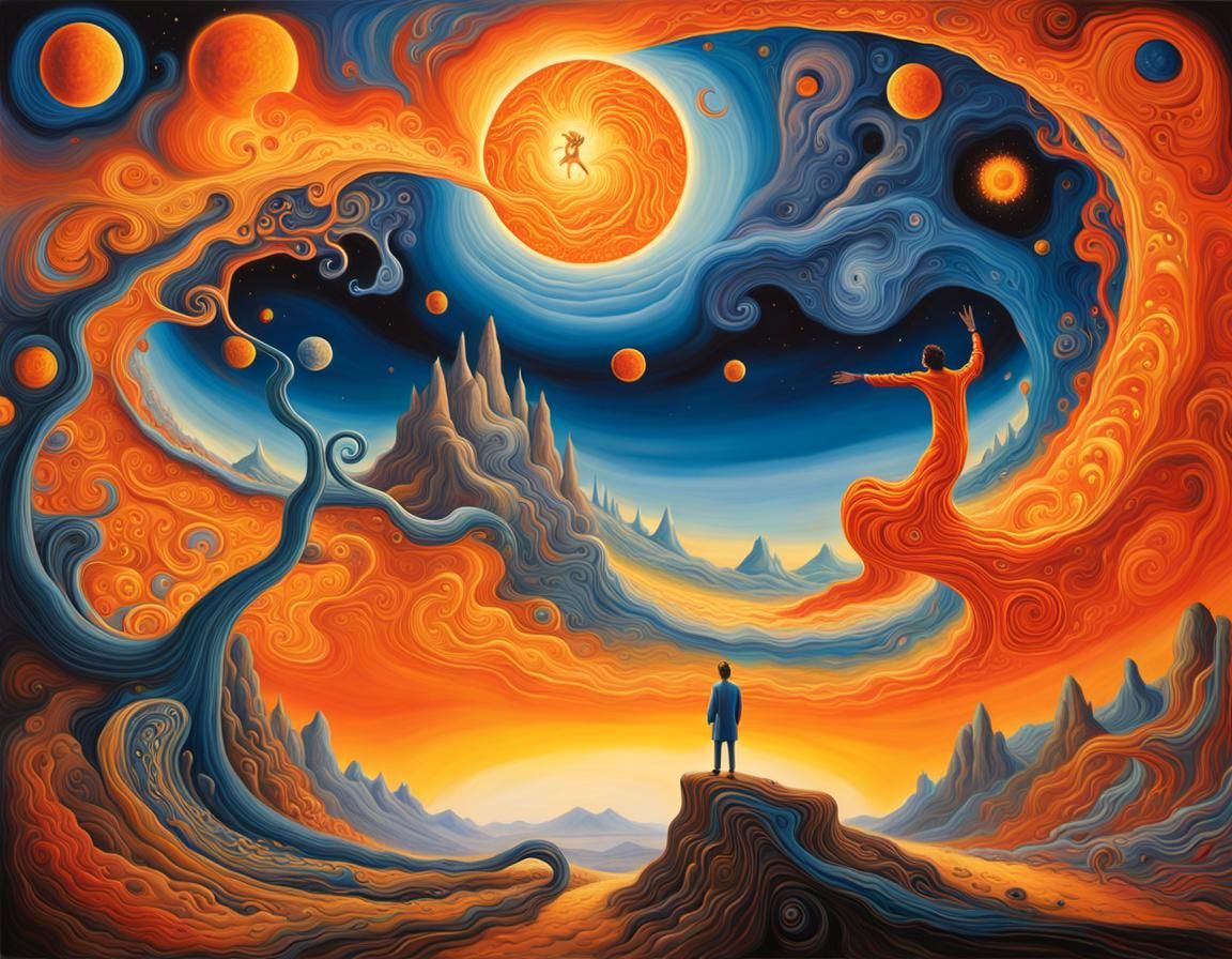Cosmic Collision: A Surrealist Landscape Painting