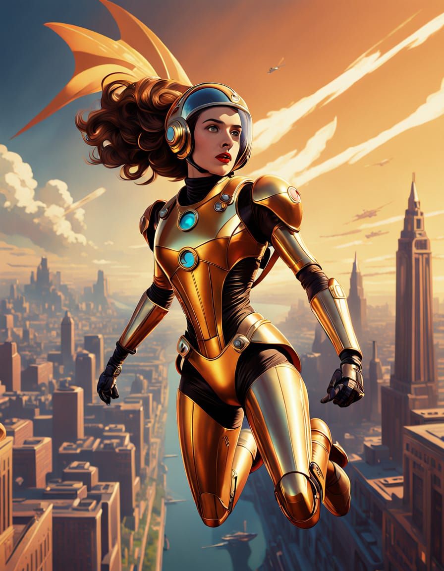 Retro-Futuristic Heroine Soars in Cinematic Style