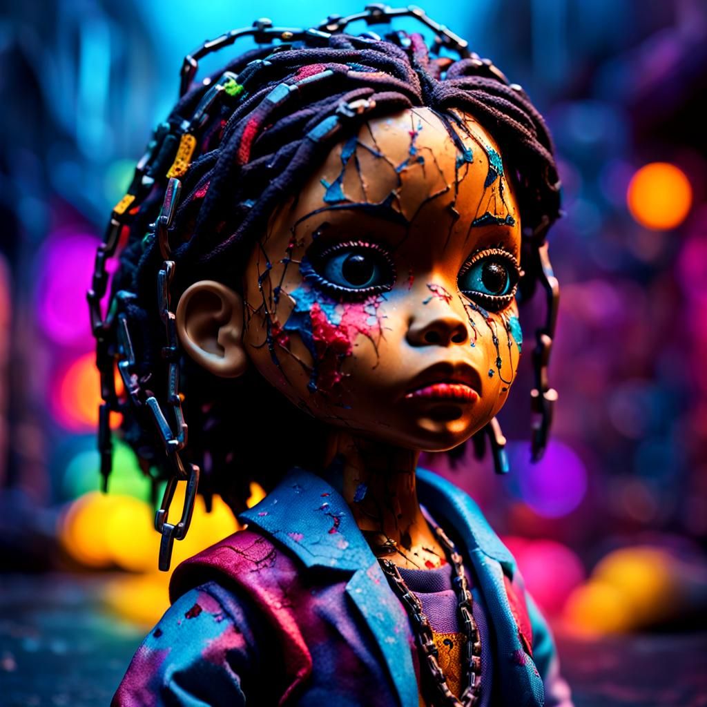 Voodoo Dolls Break Free in Neon Alleyway