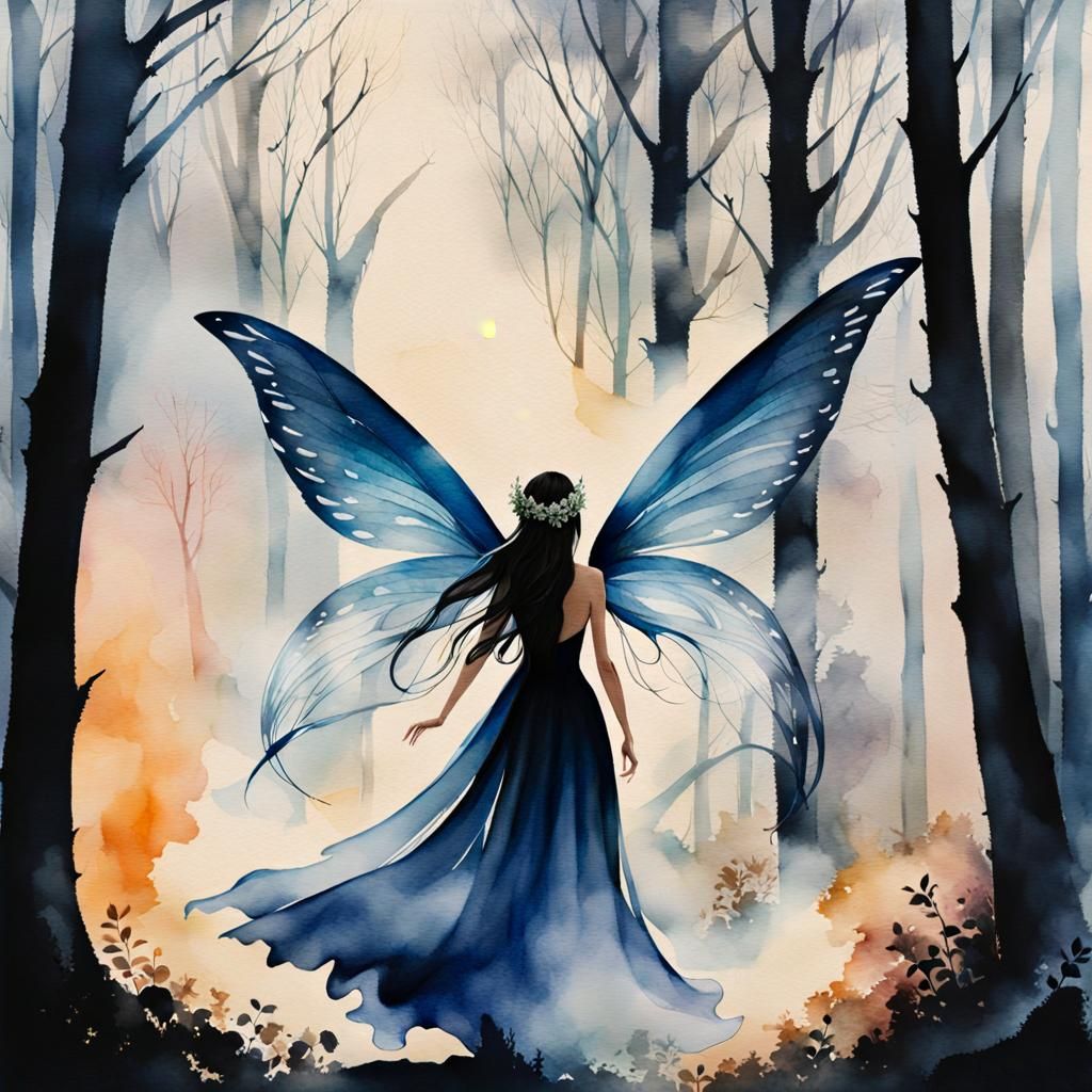 Ethereal Fairy Portrait in Watercolor and Ink