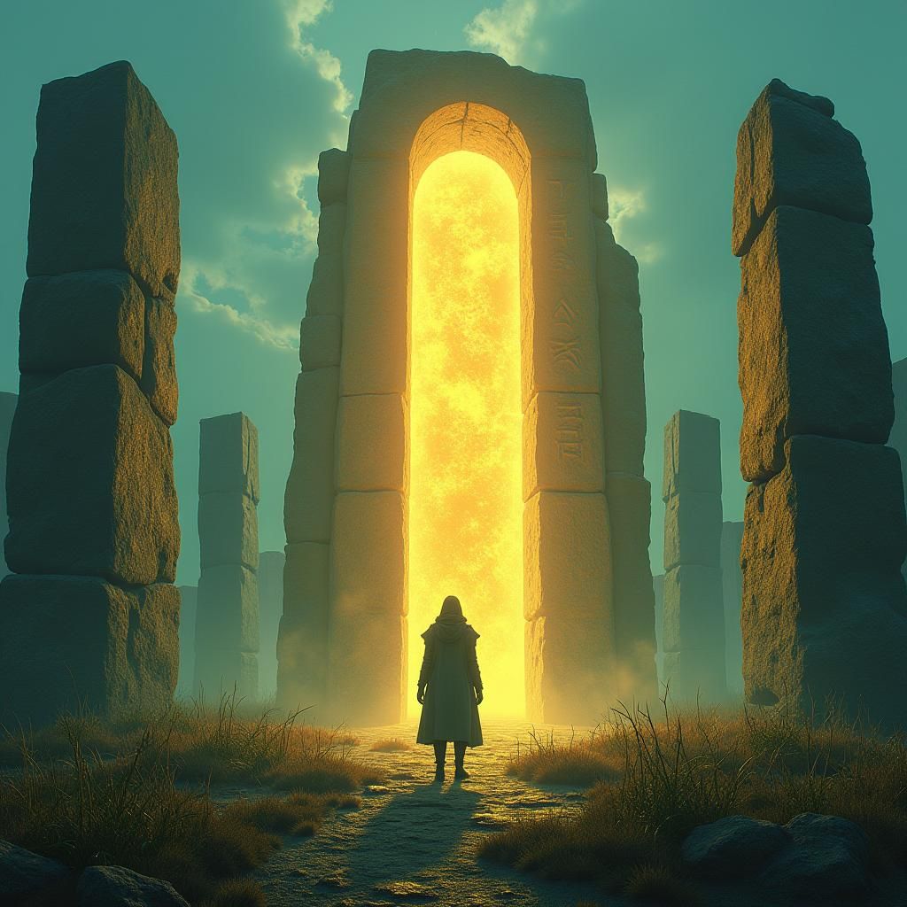 Golden Monolith in Ancient Stone Circle