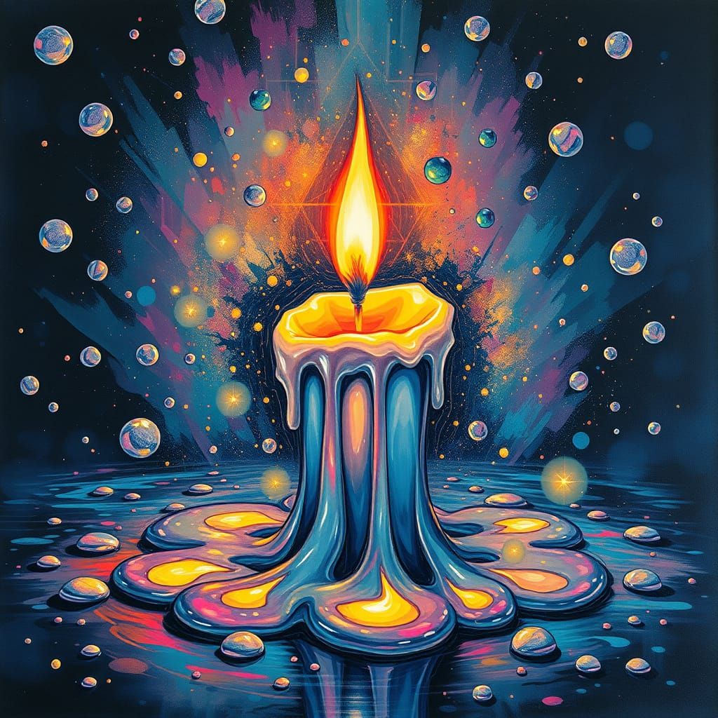 Surreal Candle Dreamscape in Pastel Ink Drawing Style