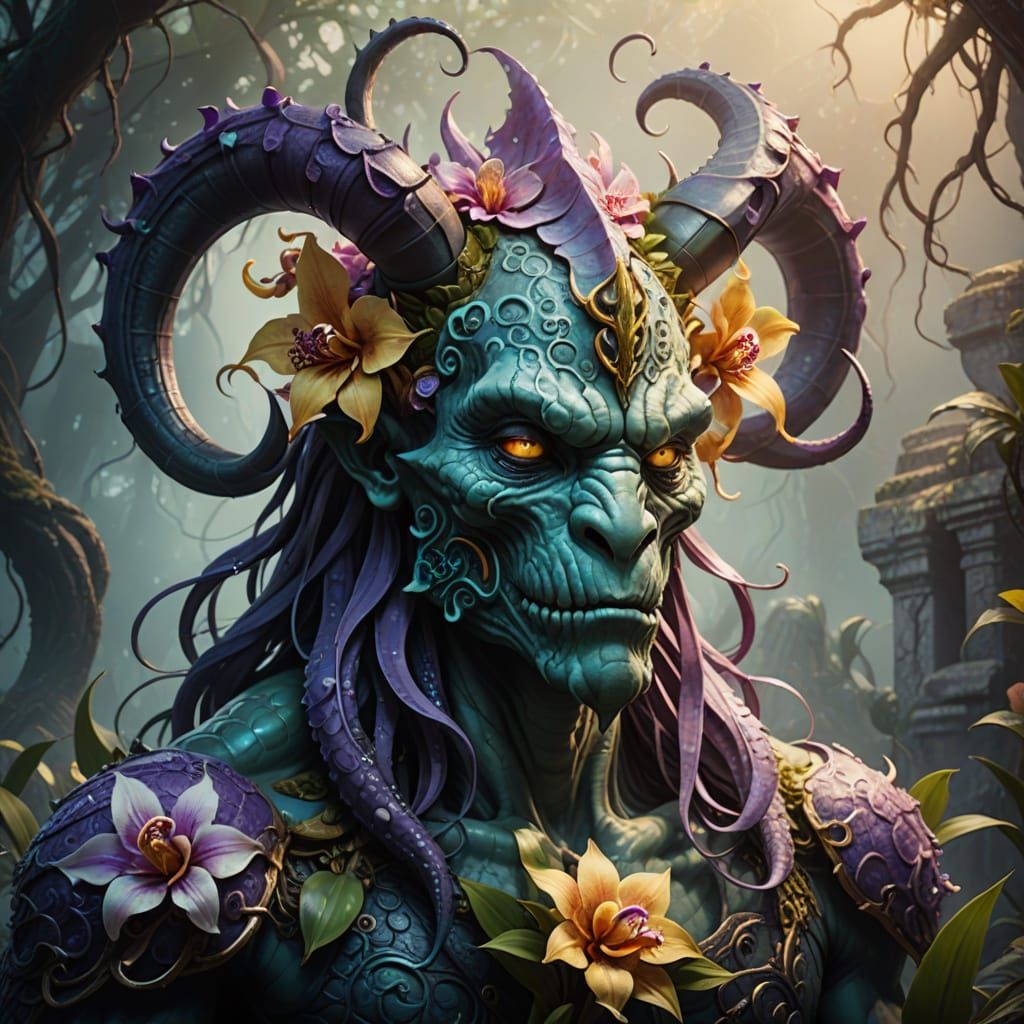 Mythic Orchid Beast in Digital Art