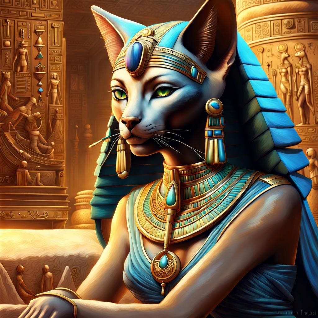 Hyperrealistic Bastet from Egyptian Mythology