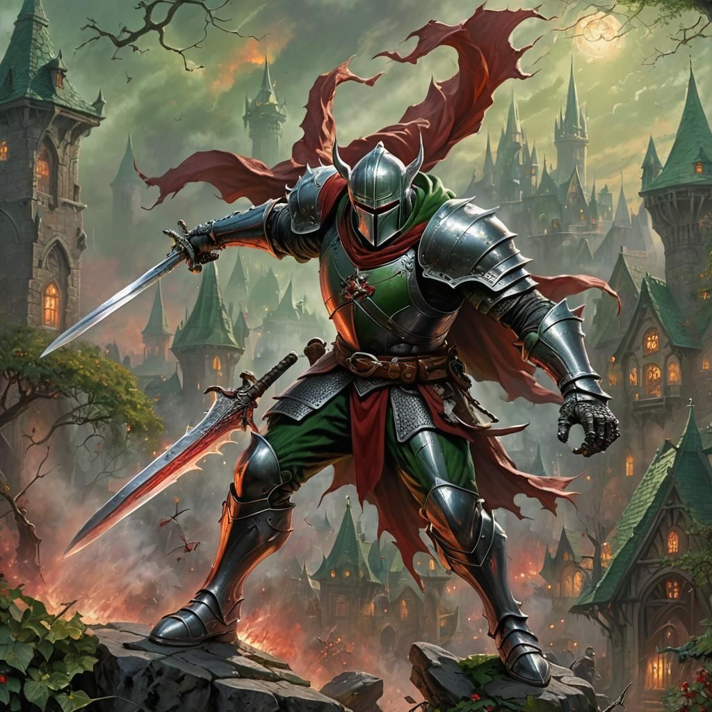 Knight and Goblin Battle in Ethereal Fantasy Style
