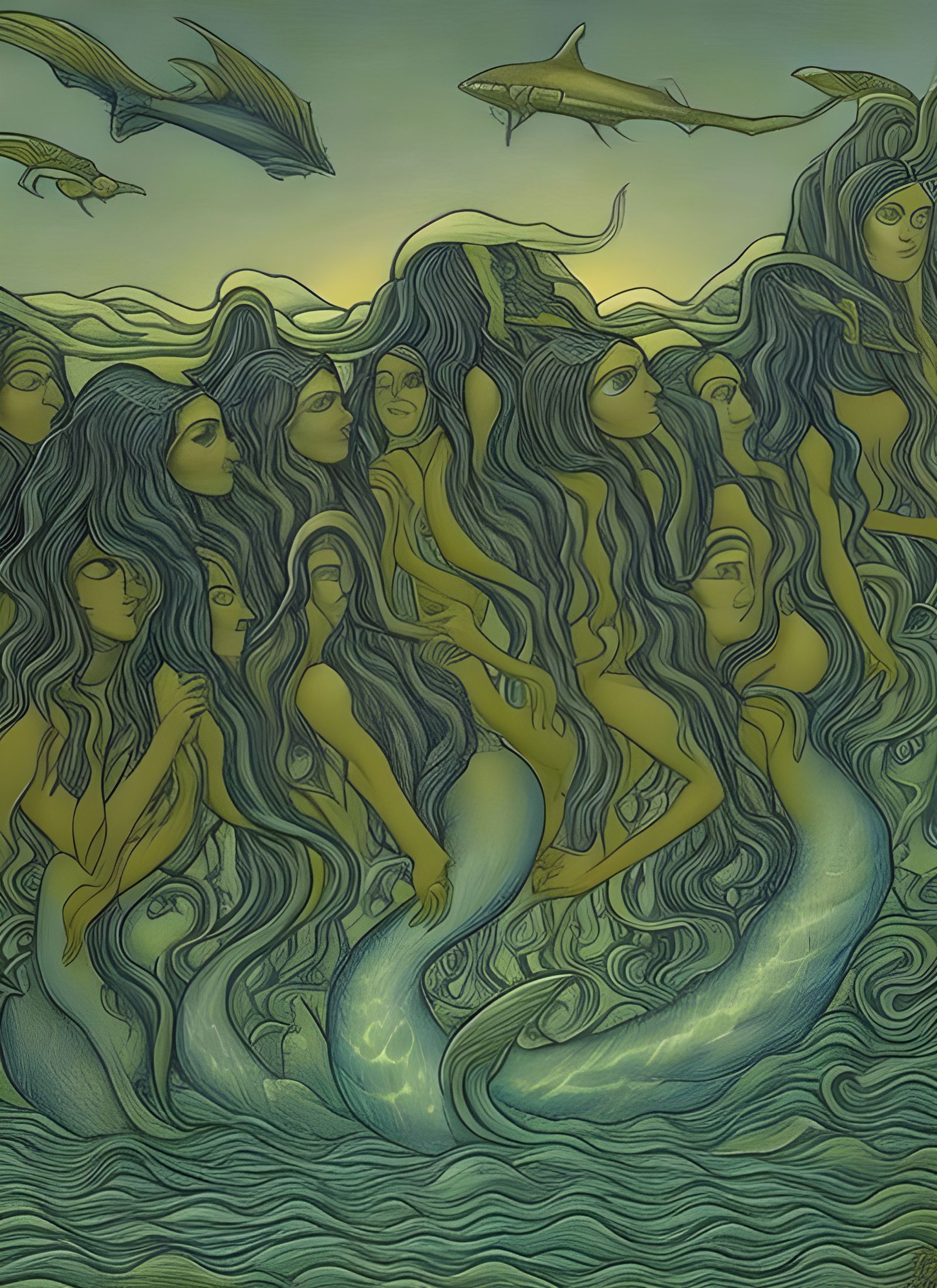 Mermaids in Poseidon's Court: Mystical Ocean Art