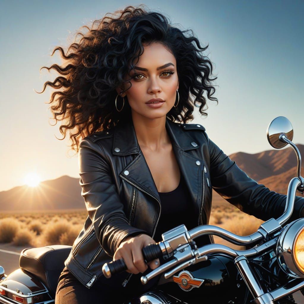 Woman on Harley-Davidson Motorcycle in Cinematic Style