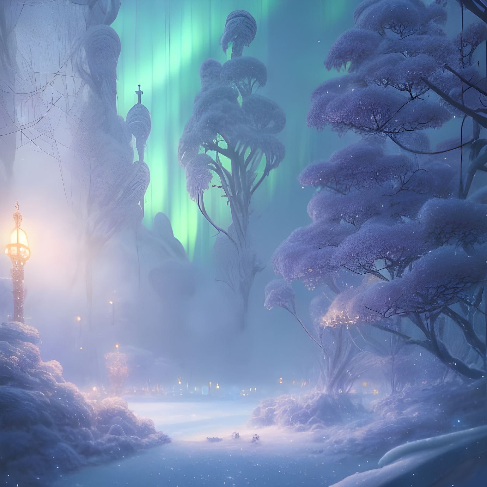 Aurora and Crystals in Winter Wonderland, Anime Style