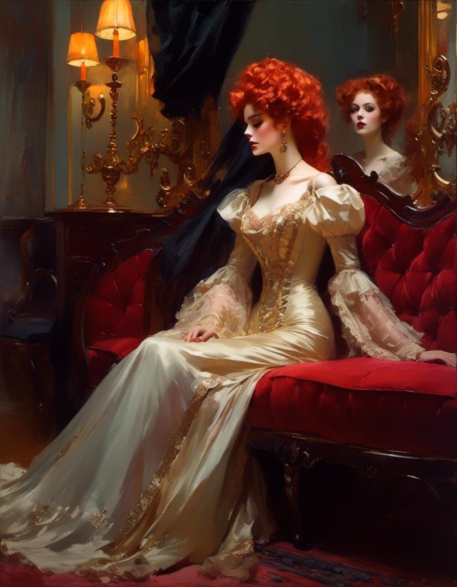 Victorian Vampire Portrait in Edward Cucuel Style