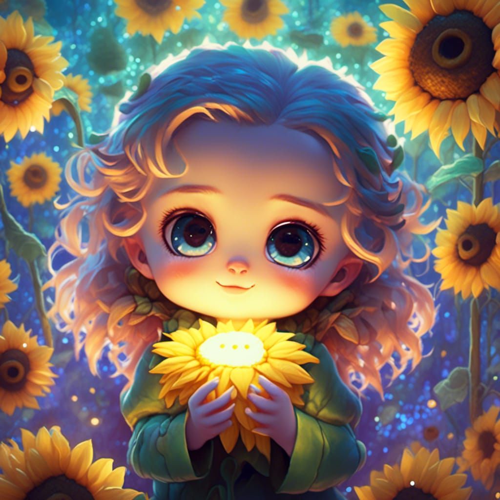 Chibi Sunflower Cub in Bioluminescent Garden