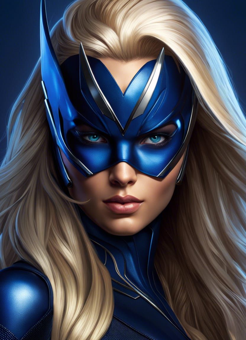 Beautiful Blonde Superhero Girl in Skintight Suit