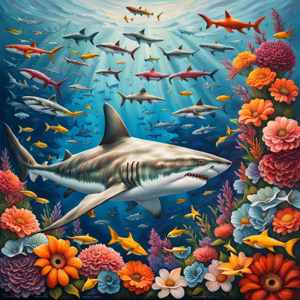 Floral Shark in Tranquil Underwater Scene