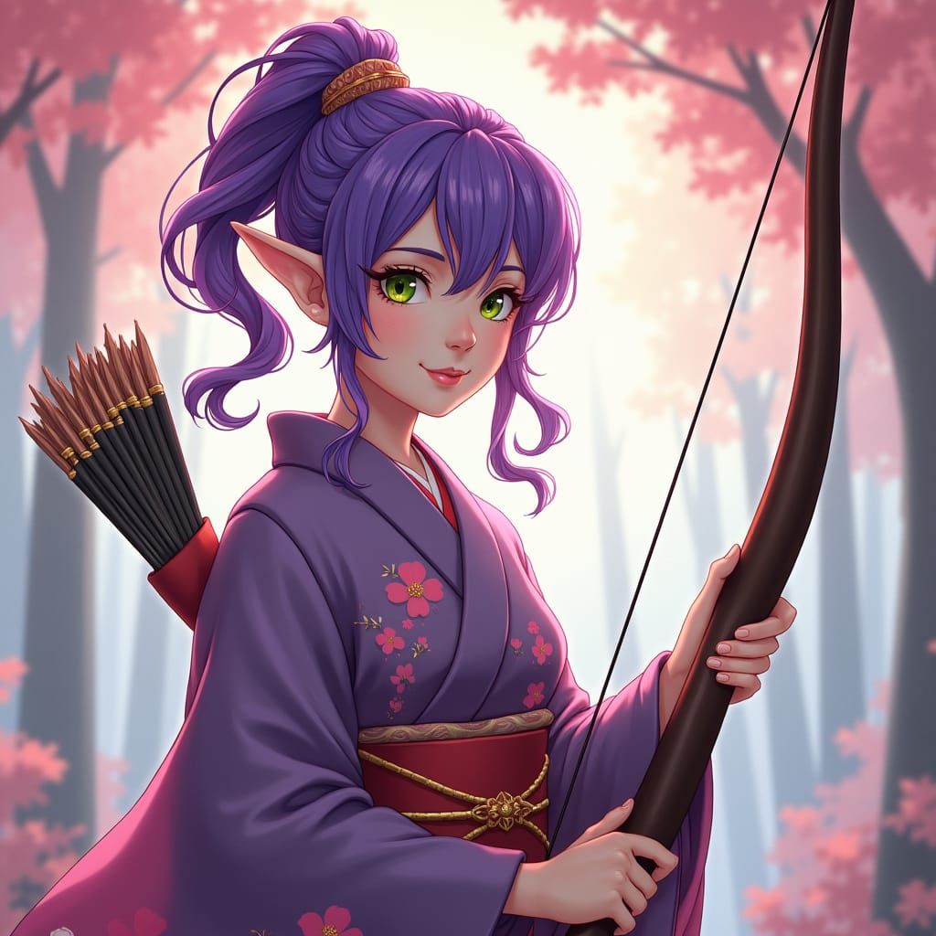 Hingashi Elf in Kimono with Bow