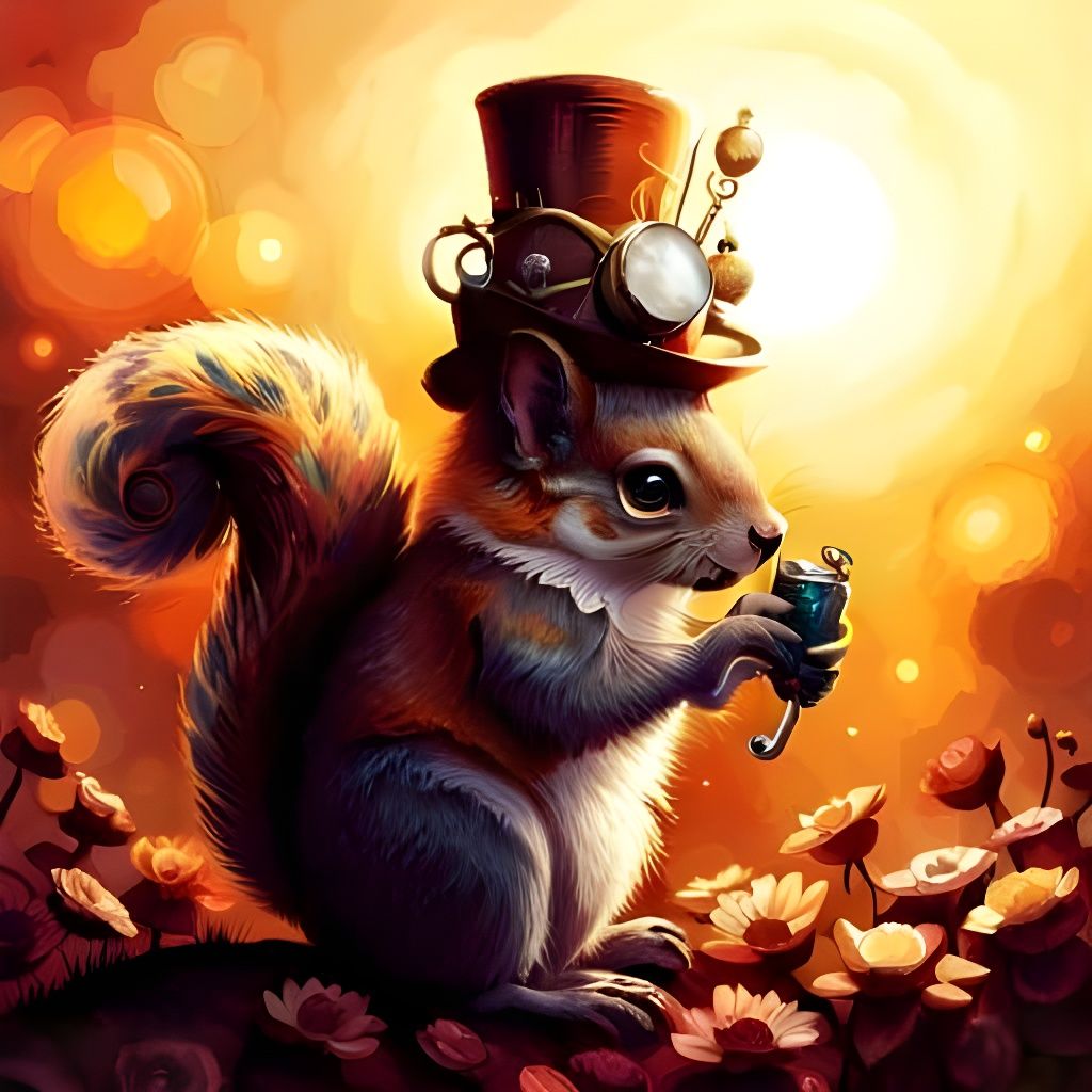 Elaborate Steampunk Squirrel with Glowing Eyes