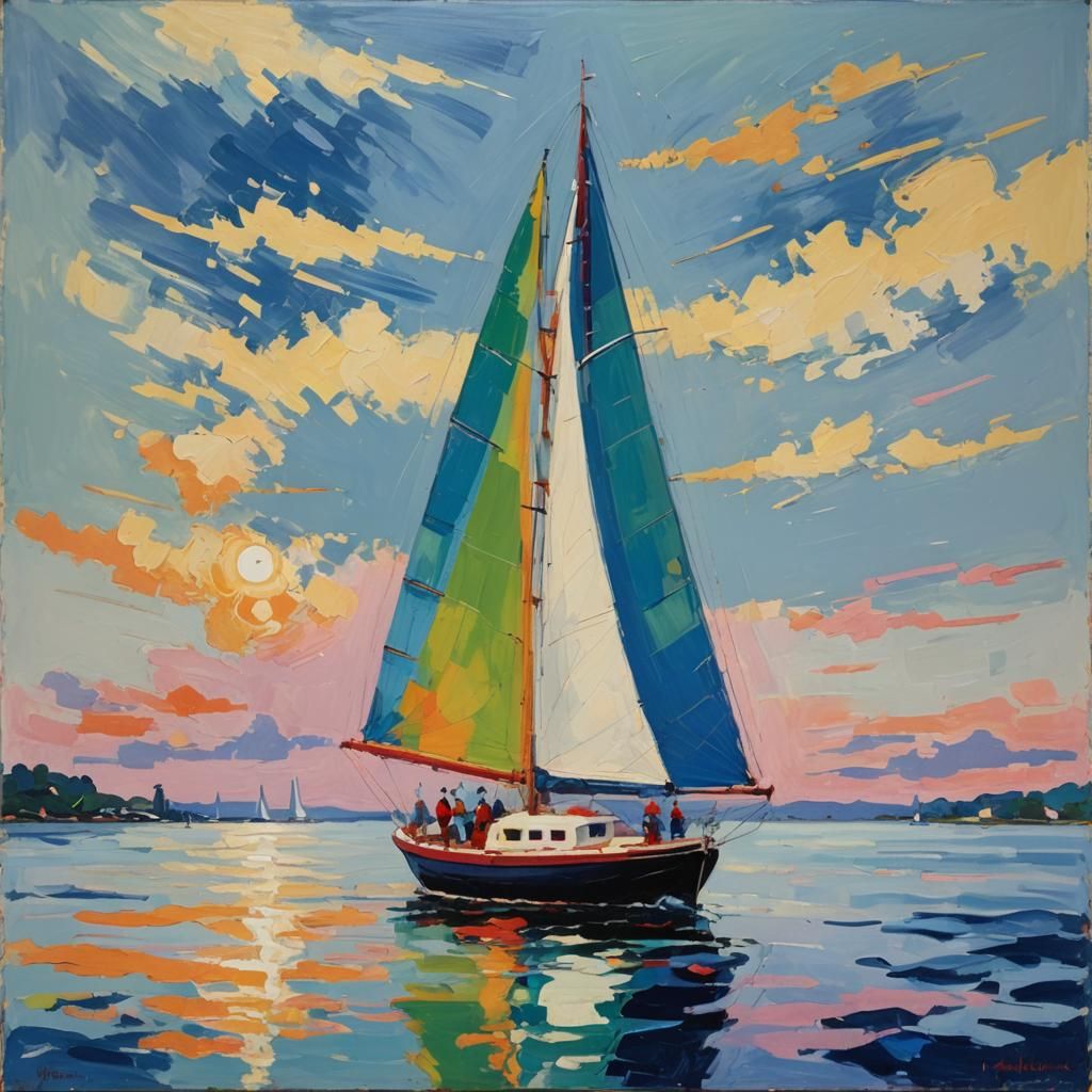 Fauvist Sailboat with Bold Colors and Brushstrokes