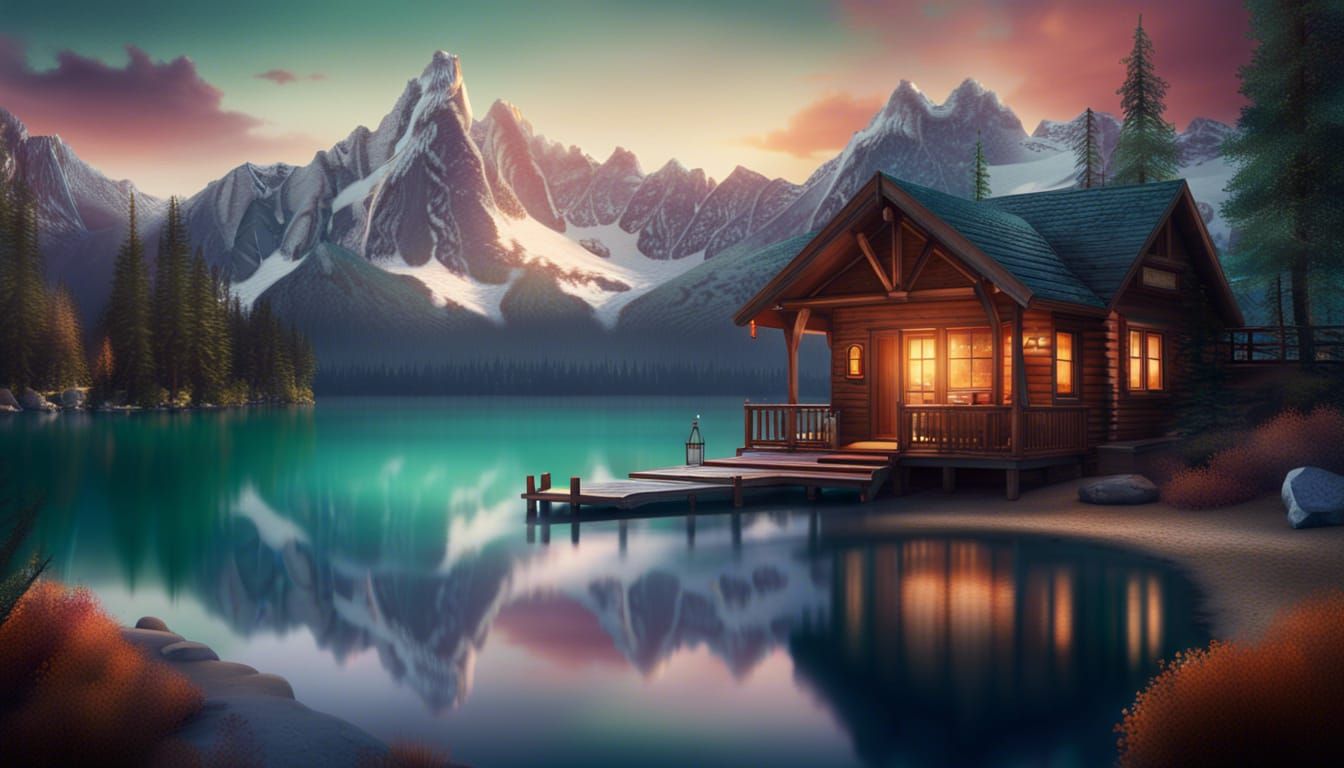 Cabin Retreat: Fantasy Landscape in Matte Painting Style
