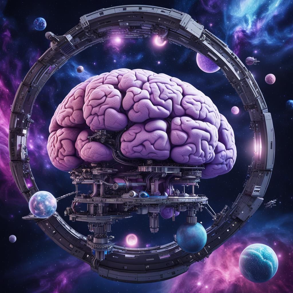 Brain Organoid Docks with Bio-Mechanical Space Station