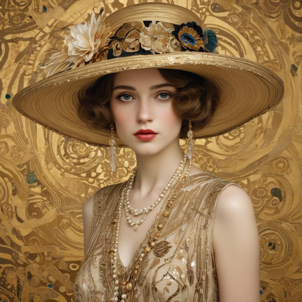 Gatsby Girl in Klimt-Inspired Art Nouveau Portrait
