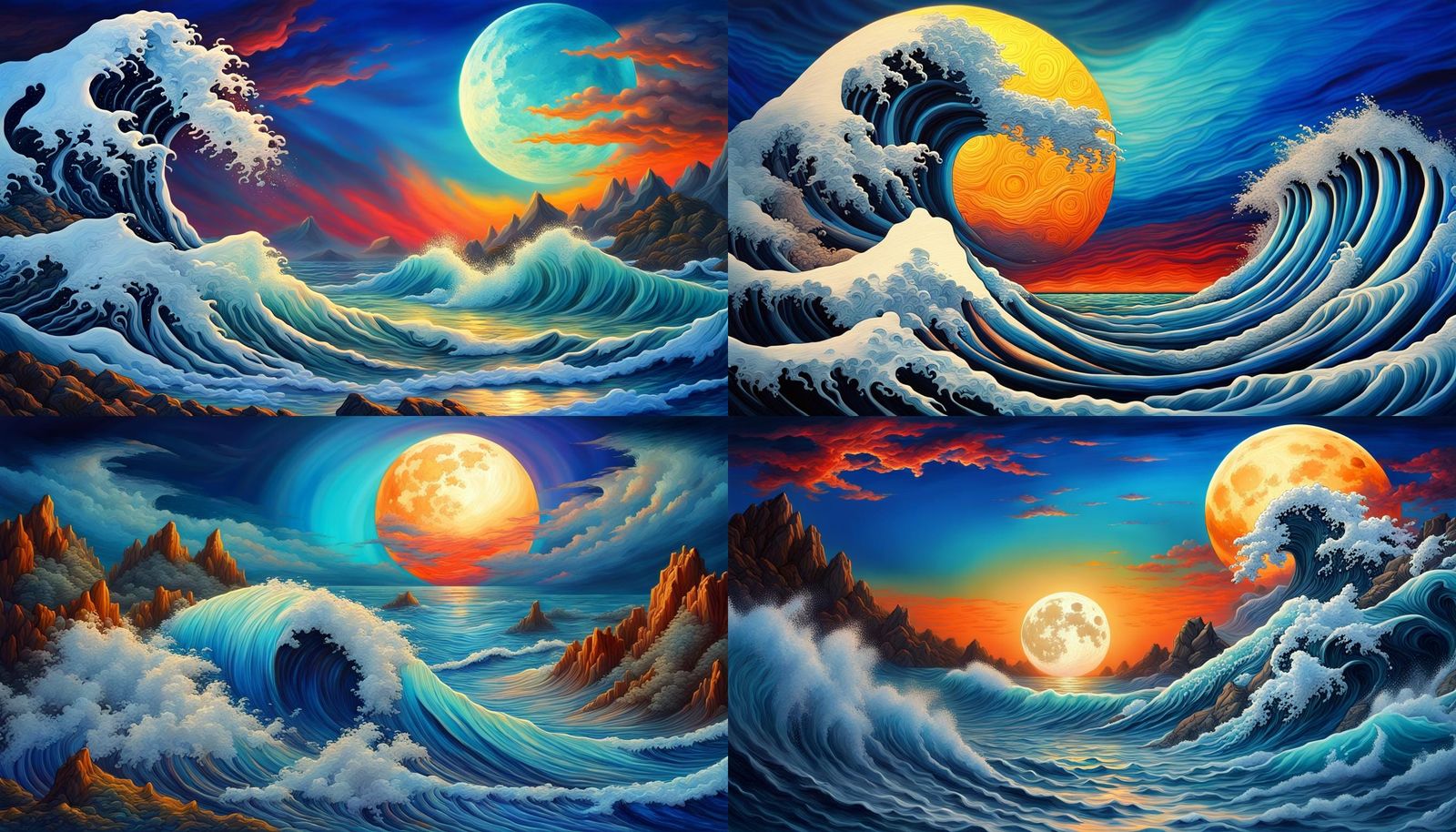 Epic Ocean Waves Under Moonlight, Fine Art