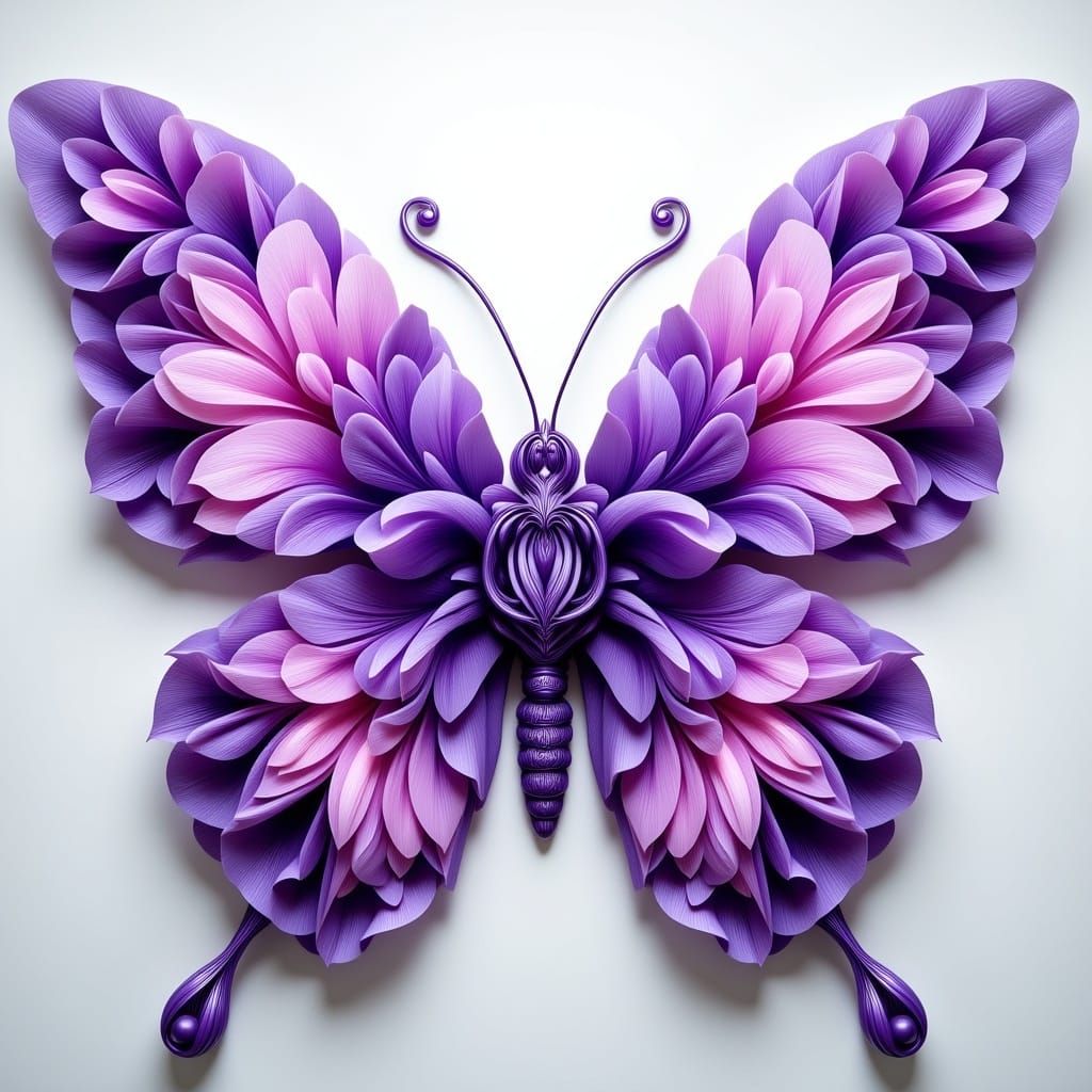 Butterfly Made of Purple Flowers in Ethereal Style