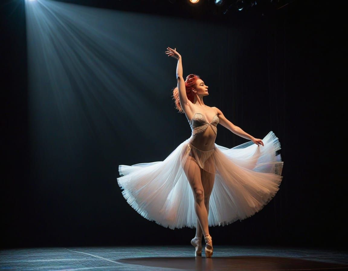 Red-Haired Ballet Dancer on Darkened Stage