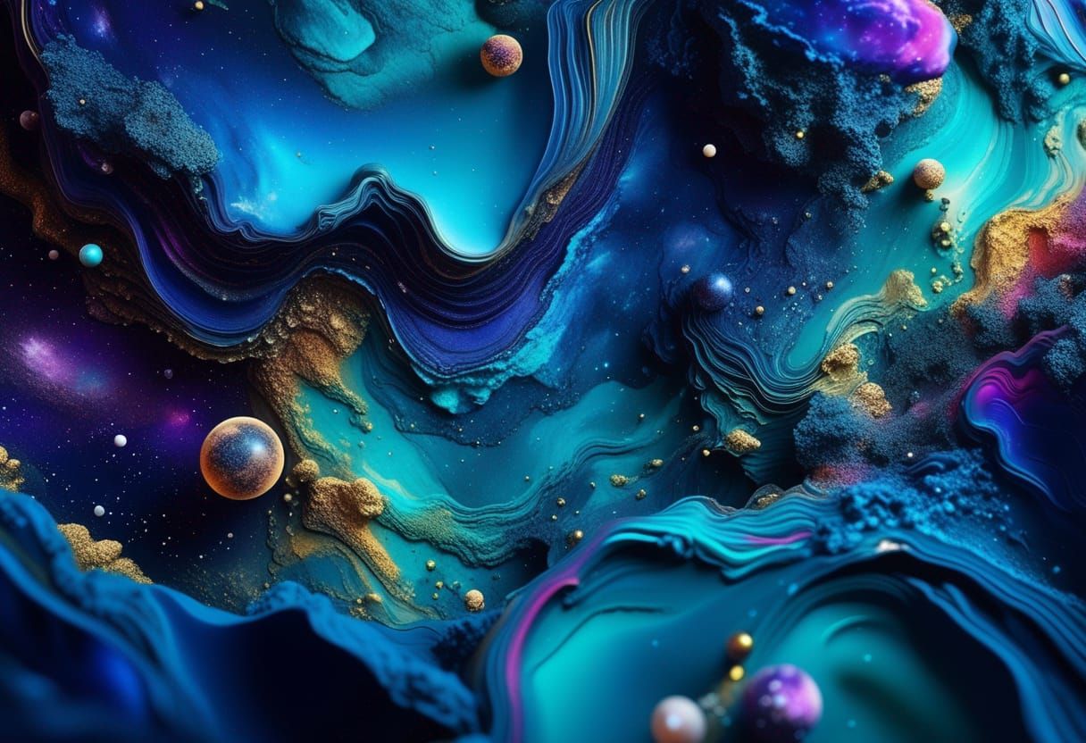 Cool Colored Spacescape in Alcohol Ink Style