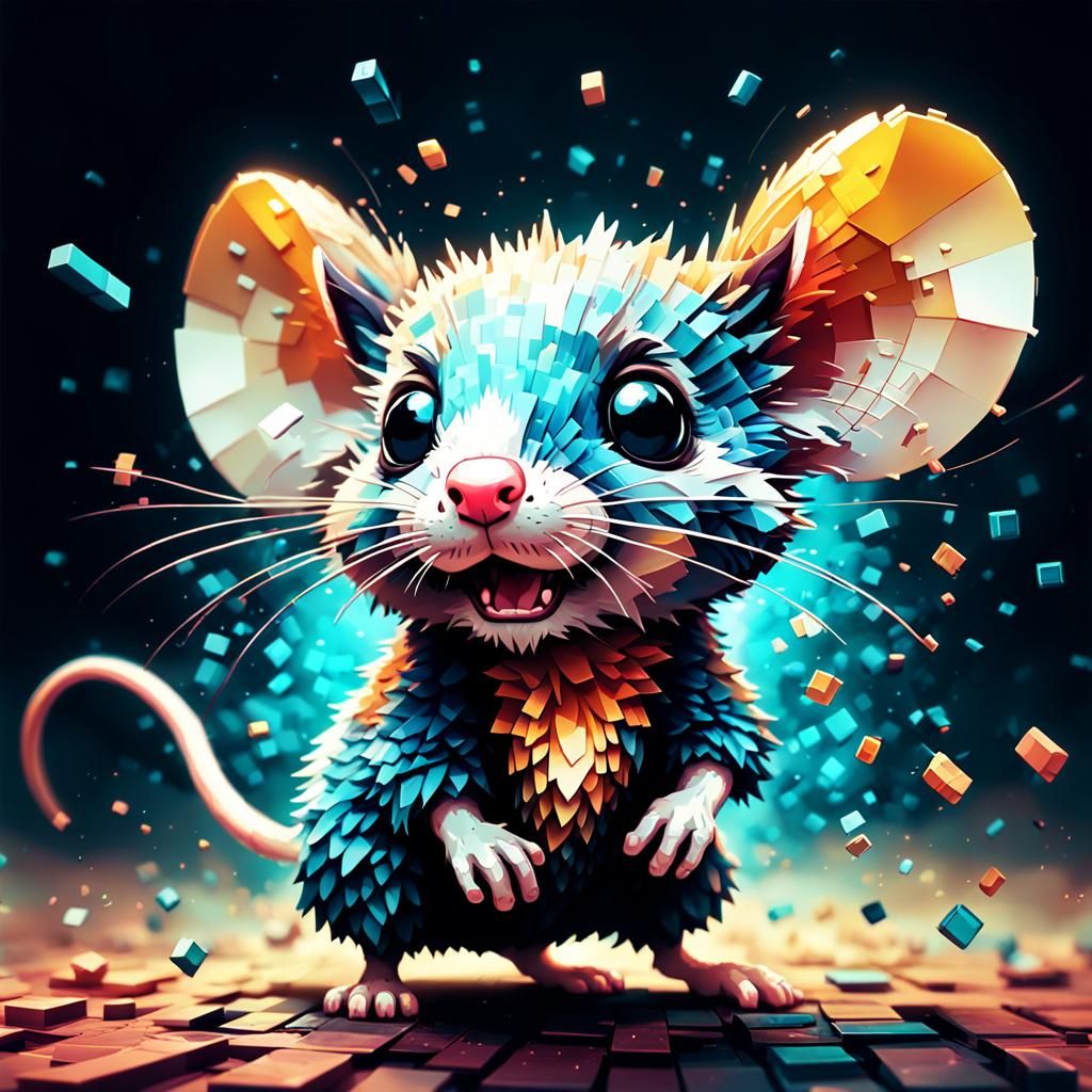 Adorable Pixelated Mouse in Synthwave Neon Retro Style