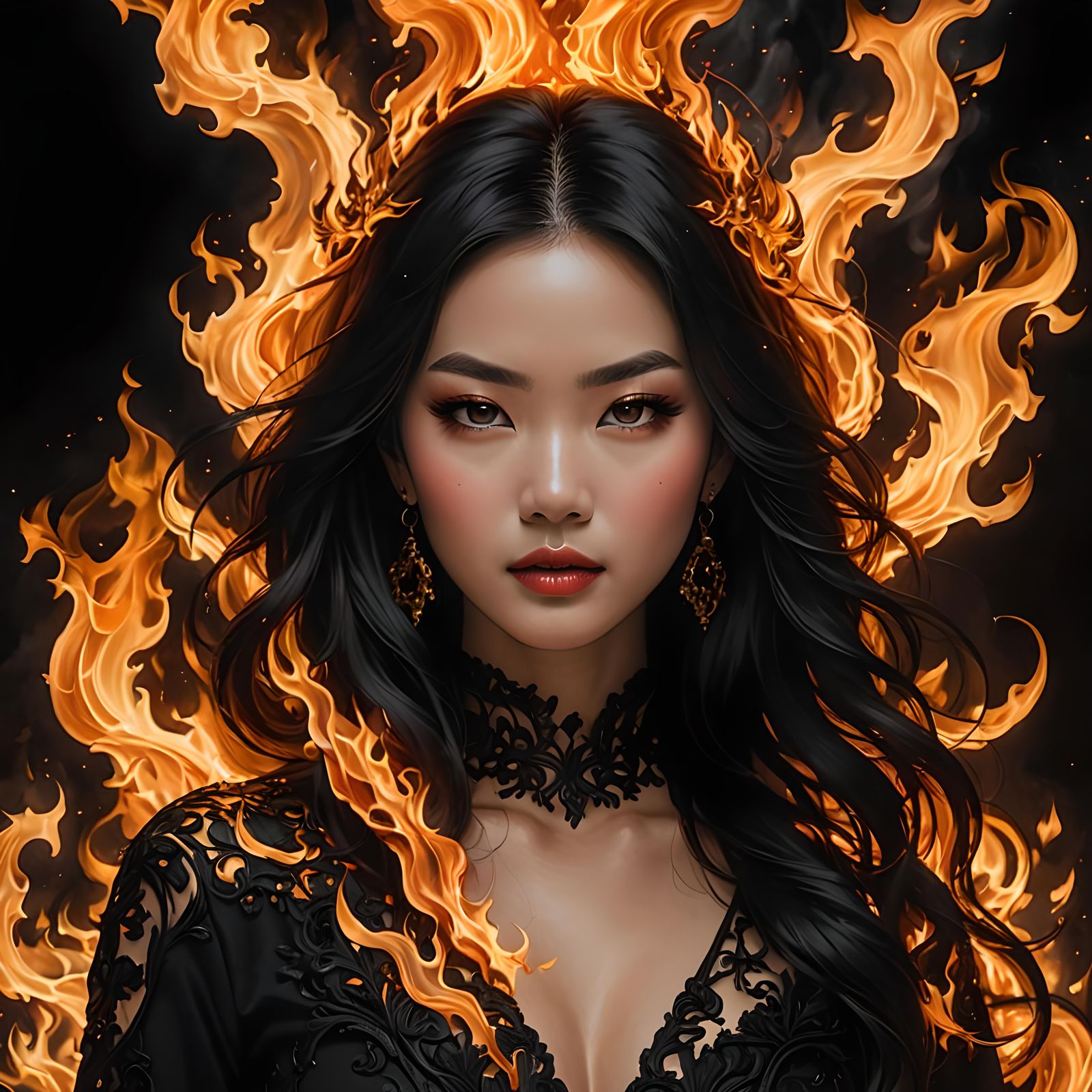 Fiery Portrait of Woman in Flames