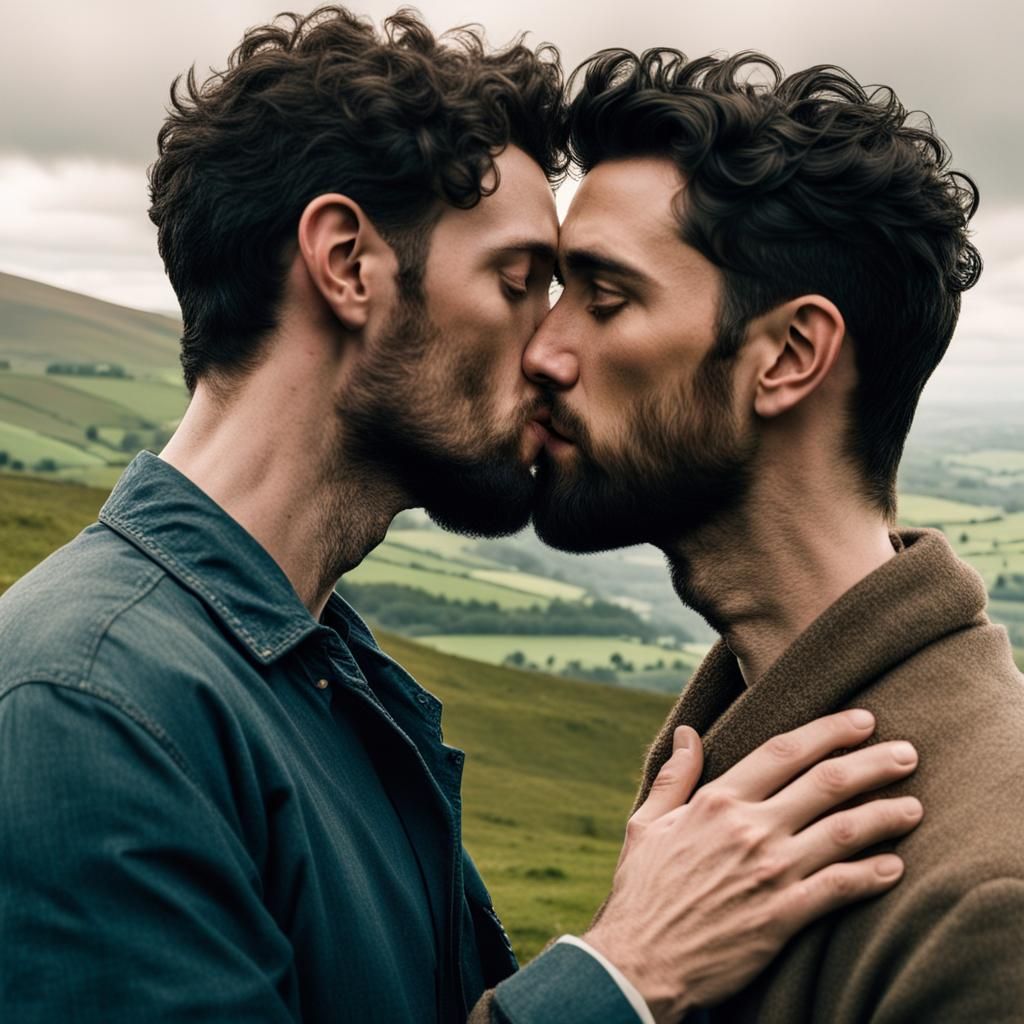 Men Kissing in Heavenly Sunshine