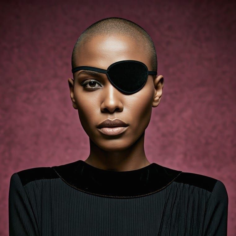 Feminine Woman in Velvet Eyepatch, Dark Art Photography