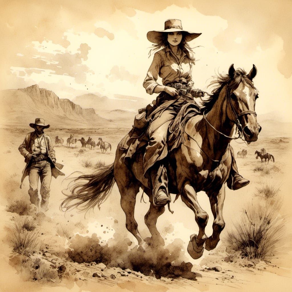 Female Gunslinger in the Old West, Fantasy Art