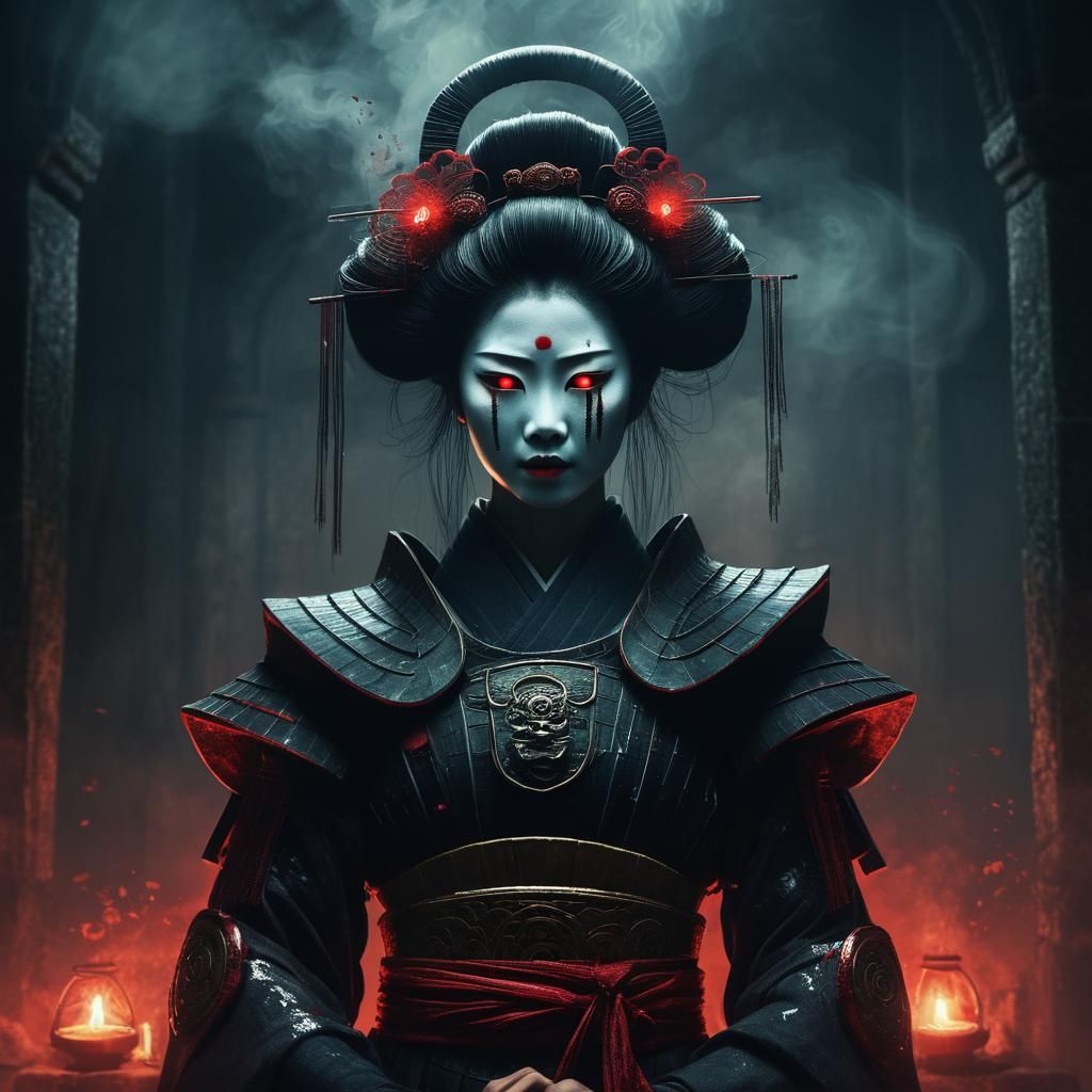 Armored Geisha Ghost Vengeance in Dark Fantasy Art