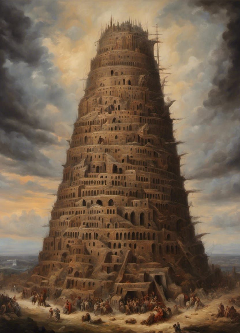 Tower of Babel as Heavy Metal Oil Painting