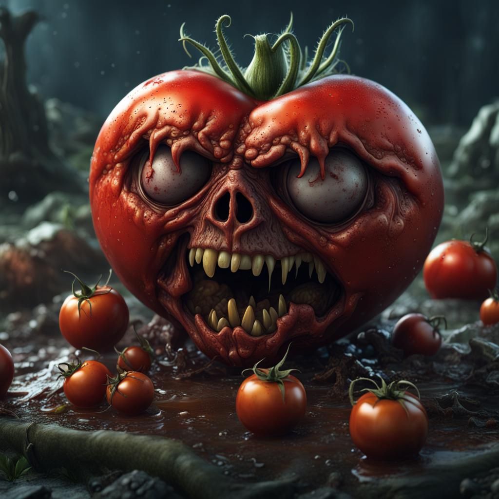 Cruel Zombie Tomato in Detailed Matte Painting