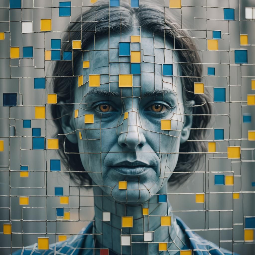 Geometric Abstraction with Ghostly Figure in Mondrian Style