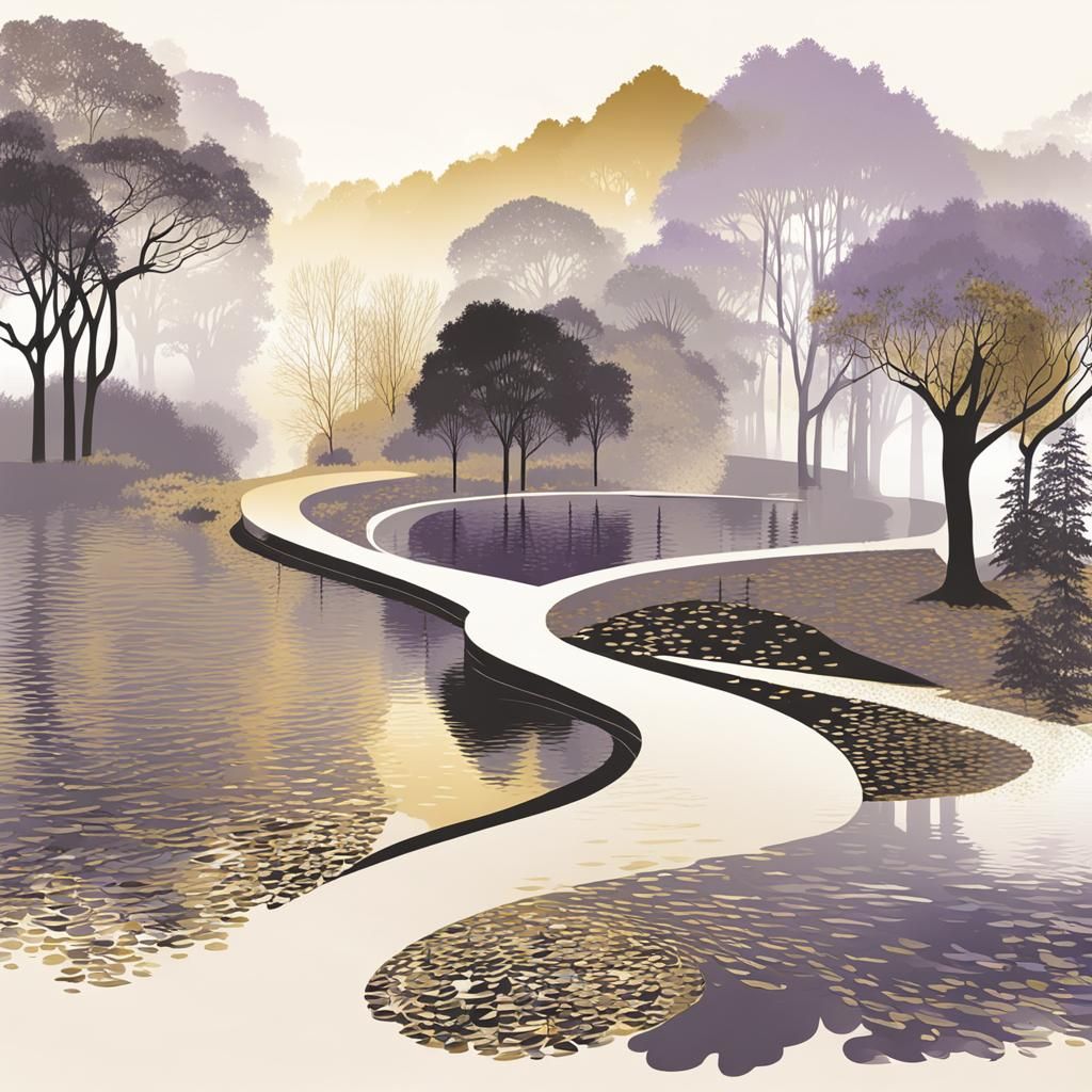 Palladian Garden Pathway: Stylized Double Exposure Illustrat...