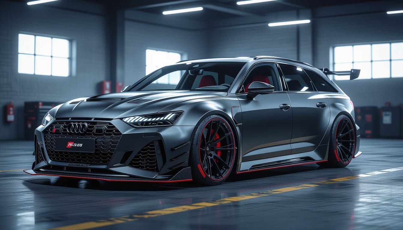Aggressive Matte Black 2025 Audi RS6 Avant in Concept Art St...