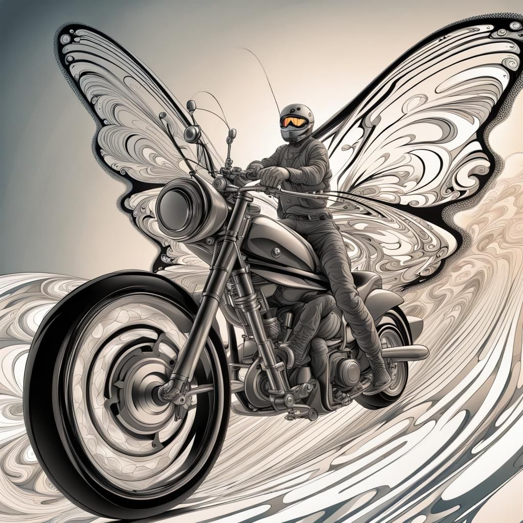 Butterfly on Motorcycle in Vaporwave Style