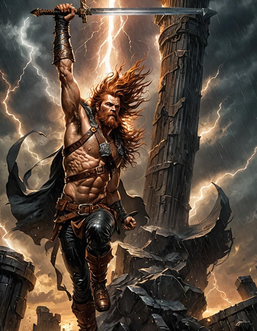 Dwarf Warrior in Lightning Storm: Dark Fantasy Art